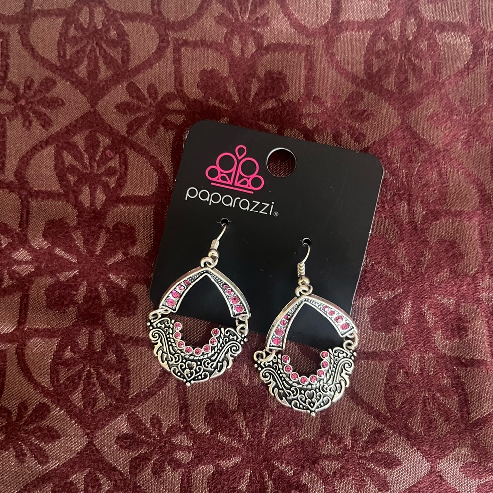 Paparazzi Silver and Pink Dangle Earrings
